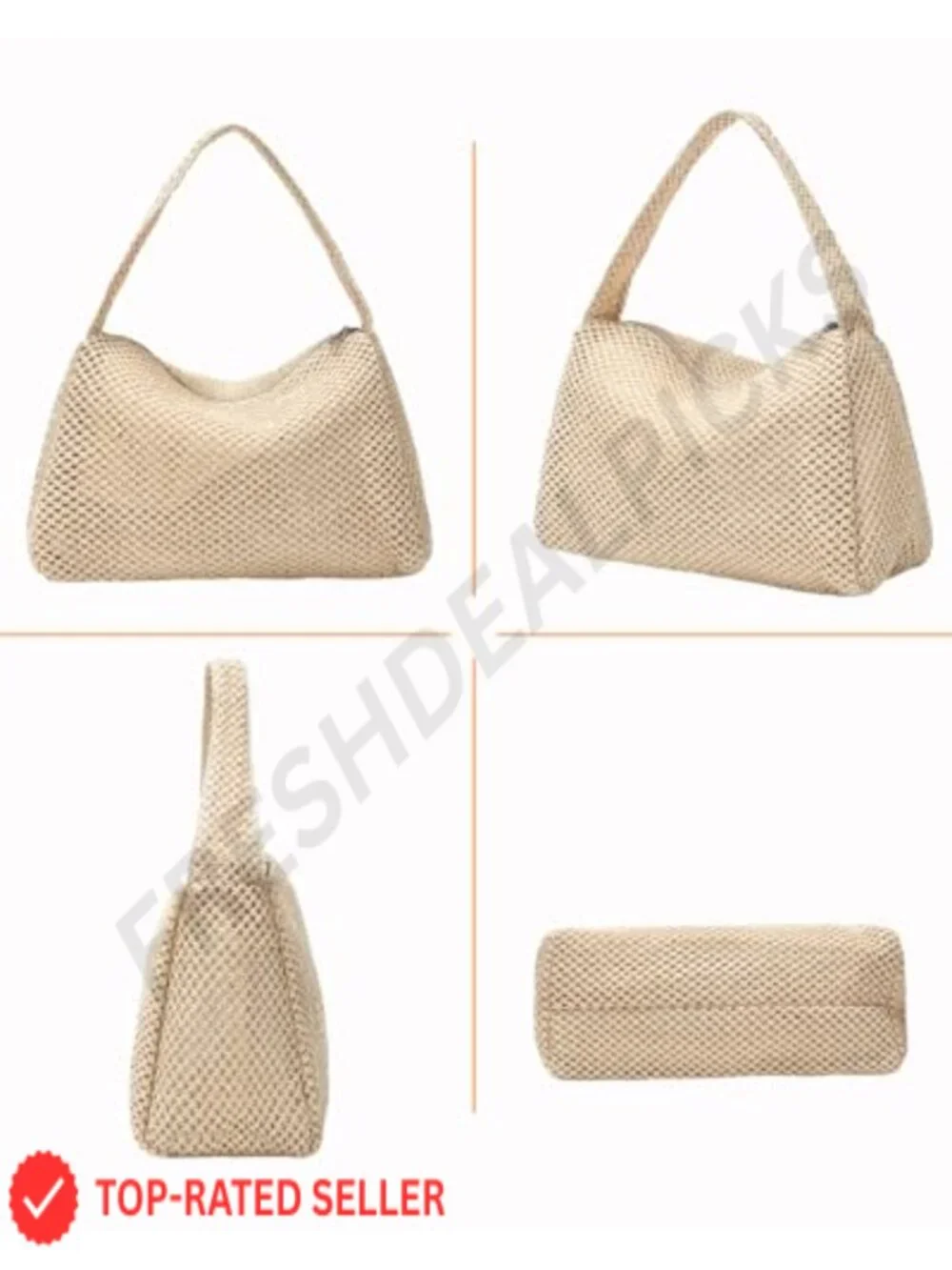 Handwoven Straw Hobo Bag for Women, Summer Beach Shoulder Purse, Top Zipper